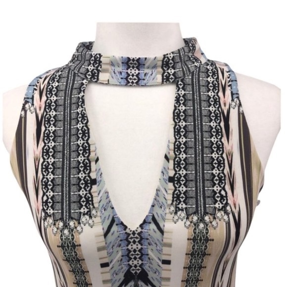 Hale Bob Graphic Print Sleeveless Choker Neck Dress - Picture 2 of 11